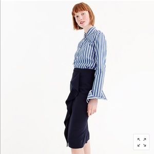 J. Crew Ruffle Pencil Skirt in 365 Crepe in Navy!